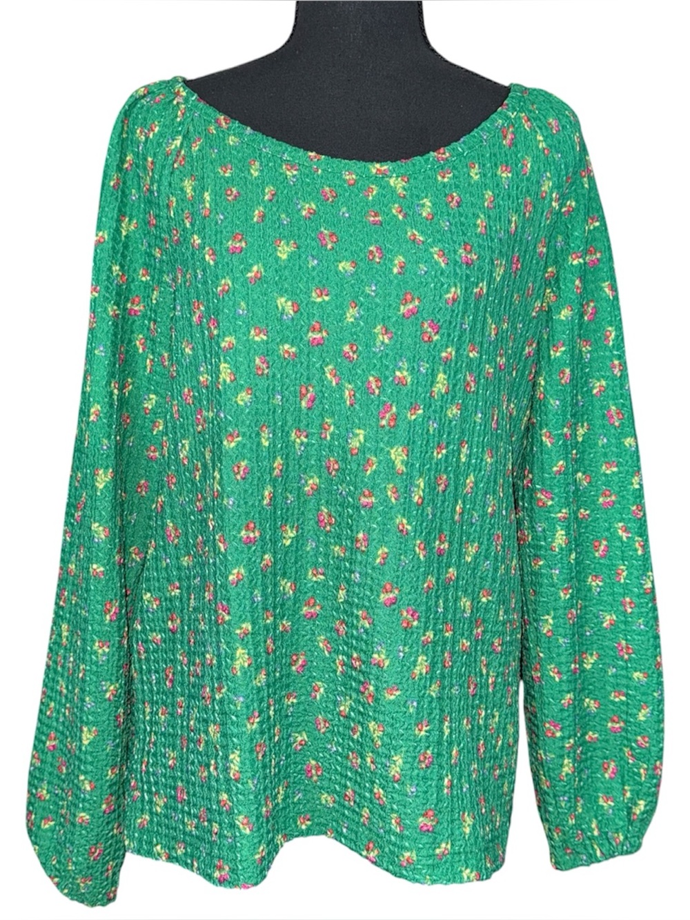 LOFT NWT Green Floral Draped Long Sleeve Top Textured Blouse Size Medium